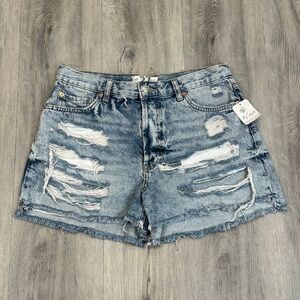 Free People Summer Light Blue Wash Distressed Denim Jean Shorts with Raw Hem